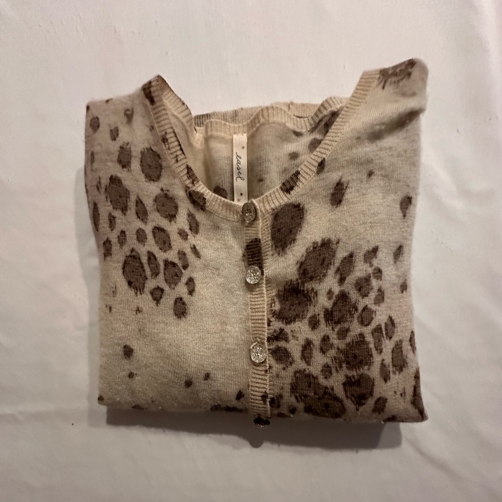 Cheetah print sweater with crystal buttons